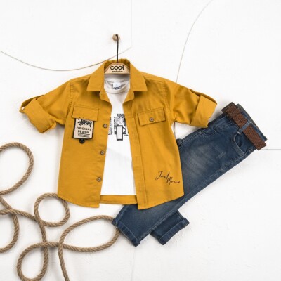 Wholesale Boy 3 Pieces Shirt T-shirt Trousers Set Suit 5-8Y Cool Exclusive 2036-22727 Горчичный
