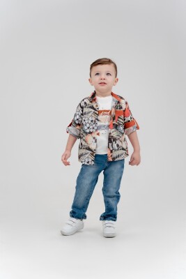 Wholesale Boy 3 Pieces Shirt Trousers T-shirt Set Suit 1-4Y Cool Exclusive 2036-22610 Черепичный цвет