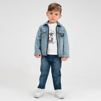 Wholesale Boy 3 Pieces Shirt Trousers T-shirt Set Suit 1-4Y Cool Exclusive 2036-22622 Голубой 