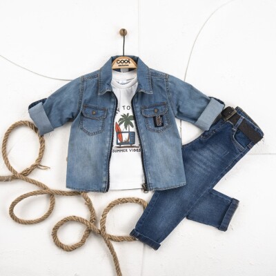 Wholesale Boy 3 Pieces Shirt Trousers T-shirt Set Suit 1-4Y Cool Exclusive 2036-22622 - 2