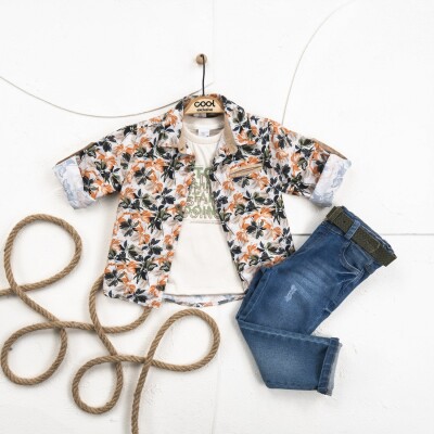 Wholesale Boy 3 Pieces Shirt Trousers T-shirt Set Suit 1-4Y Cool Exclusive 2036-22624 Бежевый 