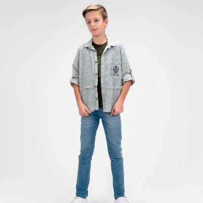 Wholesale Boy 3 Pieces Shirt Trousers T-shirt Set Suit 9-12Y Cool Exclusive 2036-10101 - 1