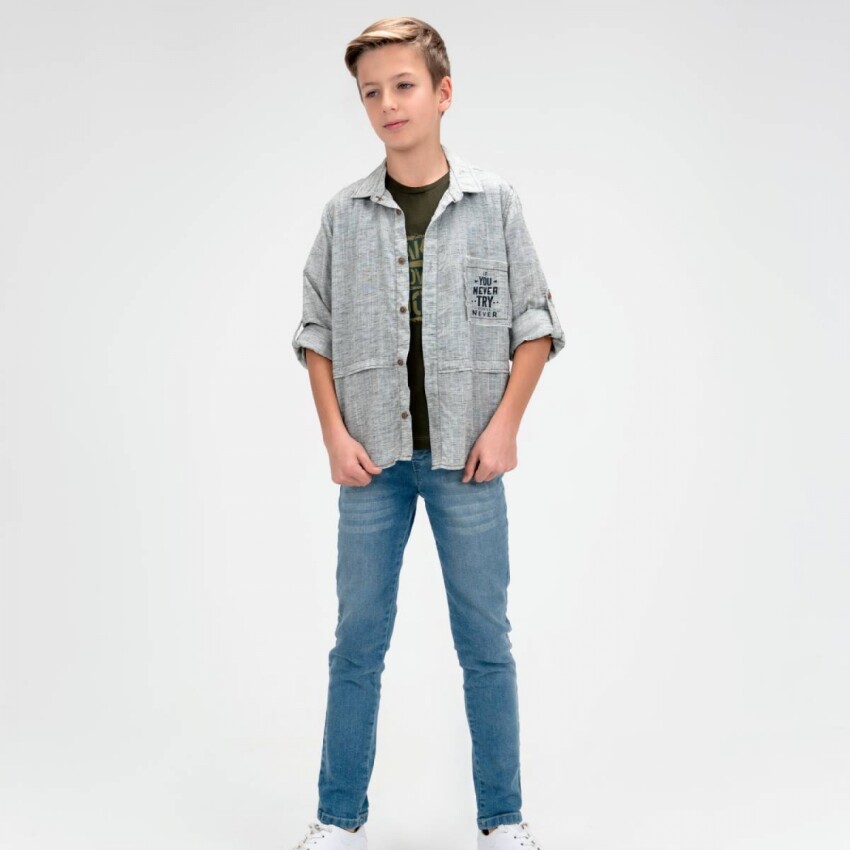 Wholesale Boy 3 Pieces Shirt Trousers T-shirt Set Suit 9-12Y Cool Exclusive 2036-10101 - 1