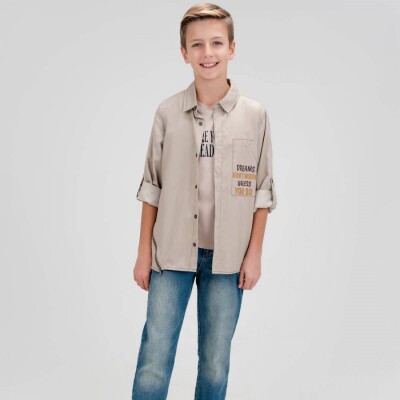 Wholesale Boy 3 Pieces Shirt Trousres T-shirt Set Suit 9-12Y Cool Exclusive 2036-10102 - 2