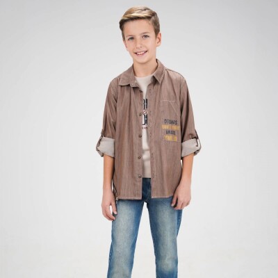 Wholesale Boy 3 Pieces Shirt Trousres T-shirt Set Suit 9-12Y Cool Exclusive 2036-10102 - 3