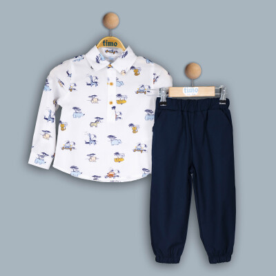 Wholesale Boy Giraffe Shirt Set Suit 2-5Y Timo 1018-TE4DT042241622 Синий