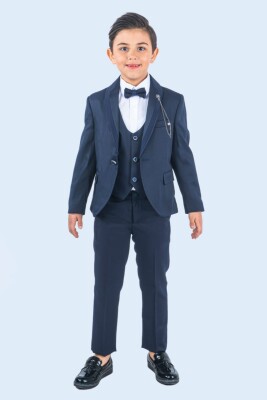 Wholesale Boy Jacket Shirt Bow Vest Groom Suit 3-7Y Messy 1037-9281 Темно-синий