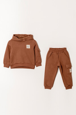 Wholesale Boy's 2-Piece Basic Hooded Tracksuit 2-5Y Tuffy 1099-0857 Кофейный цвет