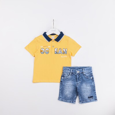 Wholesale Boys 2-Piece Polo Neck T-Shirt and Denim Short Set 2-5Y Sani 1068-2319 - Sani (1)