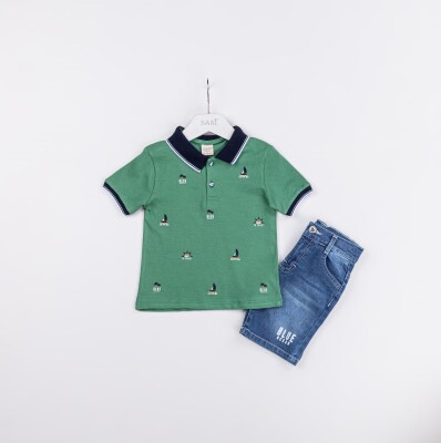 Wholesale Boys 2-Piece Polo Neck T-Shirt and Denim Shorts Set 2-5Y Sani 1068-2320 - Sani (1)