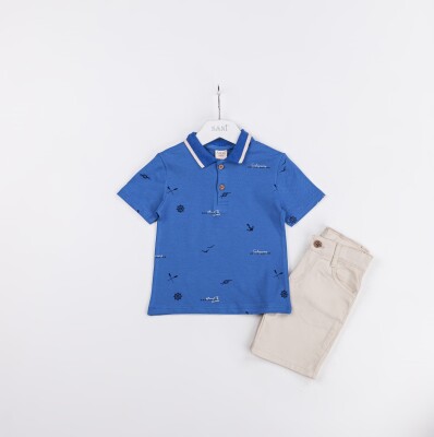 Wholesale Boys 2-Piece Polo Neck T-Shirt and Denim Shorts Set 2-5Y Sani 1068-2334 - Sani