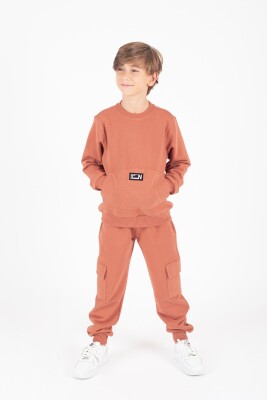 Wholesale Boys 2-Piece Printed and Pocket Tracksuit Set 4-8Y Pafim 2041-K24-9008 Черепичный цвет