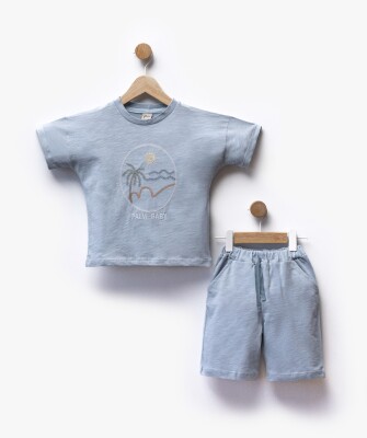 Wholesale Boys' 2-Piece Printed T-shirt and Shorts Set 2-5Y Flexi Baby 2063-216392 Синий