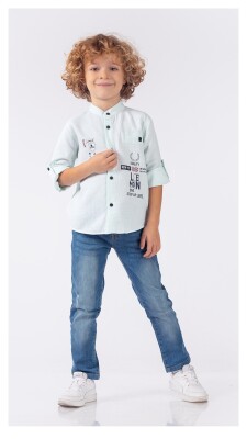 Wholesale Boys 2-Piece Shirt and Denim Pants Set 1-4Y Lemon 1015-9840 Мятно-зеленый
