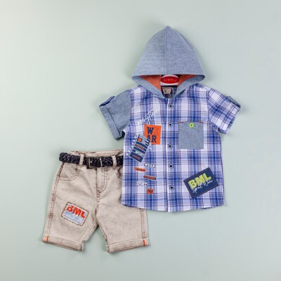 Wholesale Boys 2-Piece Shirt and Denim Shorts Set 1-4M Bombili 1004-6463 Синий