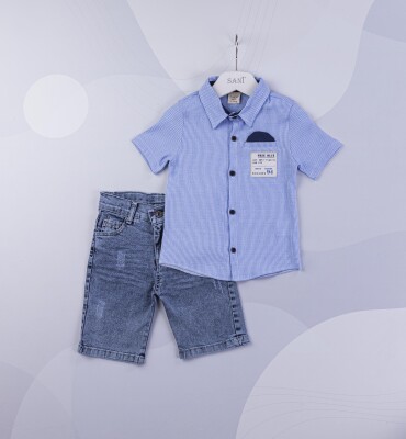 Wholesale Boys 2-Piece Shirt and Denim Shorts set 2-5Y Sani 1068-9829 Синий