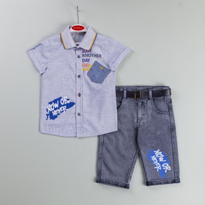 Wholesale Boys 2-Piece Shirt and Denim Shorts Set 3-6Y Bombili 1004-6493 Синий