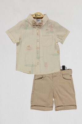 Wholesale Boys 2-Piece Shirts and Short Set 2-5Y Kumru Bebe 1075-4022 Бежевый 
