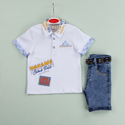 Wholesale Boys 2-Piece T-Shirt and Denim Shorts Set 1-4Y Bombili 1004-6479 Синий