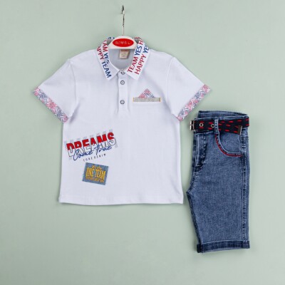 Wholesale Boys 2-Piece T-Shirt and Denim Shorts Set 1-4Y Bombili 1004-6479 Красный