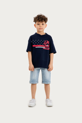 Wholesale Boys 2-Piece T-Shirt and Denim Shorts Set 2-5Y Gold Class 1010-2603 Темно-синий