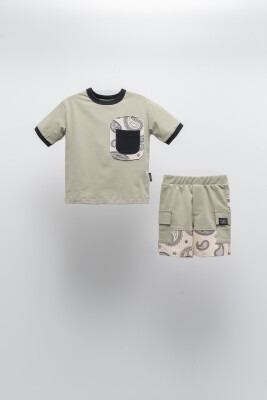 Wholesale Boys 2-Piece T-shirt and Shorts Set with Pocket 2-5Y Moi Noi 1058-MN51222 Хаки 