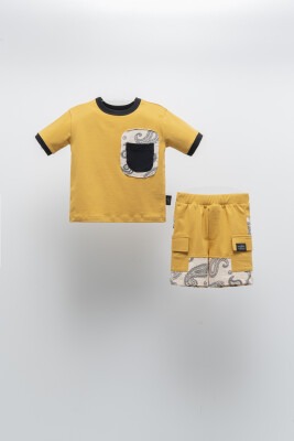 Wholesale Boys 2-Piece T-shirt and Shorts Set with Pocket 2-5Y Moi Noi 1058-MN51222 Горчичный