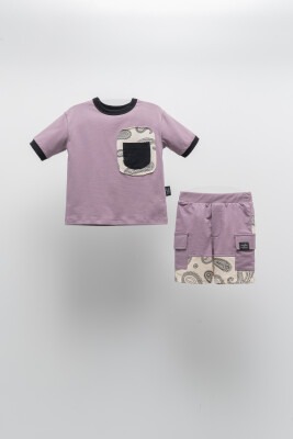 Wholesale Boys 2-Piece T-shirt and Shorts Set with Pocket 2-5Y Moi Noi 1058-MN51222 Фиолетовый