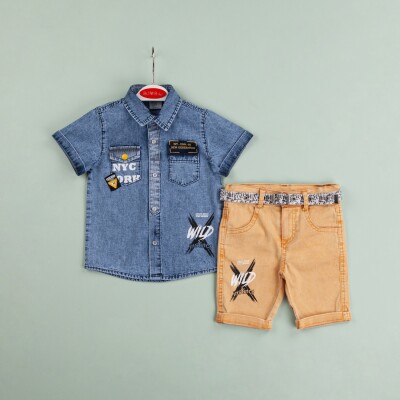 Wholesale Boys 2-Pieces Denim Shirt and Shorts Set 1-4Y Bombili 1004-6477 Горчичный