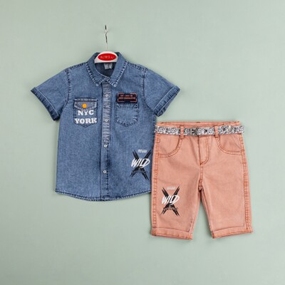 Wholesale Boys 2-Pieces Denim Shirt and Shorts Set 1-4Y Bombili 1004-6477 Лососевый цвет