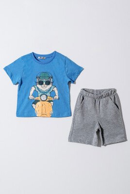 Wholesale Boys 2-Pieces T-shirt and Short Set 2-5Y Piop 2055-PE24-0136 Светло-серовато- синий