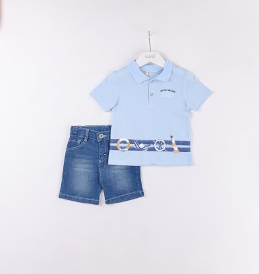 Wholesale Boys 2-Pieces T-shirt and Short Set 2-5Y Sani 1068-2363 Голубой 