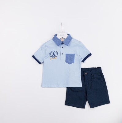 Wholesale Boys 2-Pieces T-shirt and Short Set 2-5Y Sani 1068-2364 Голубой 