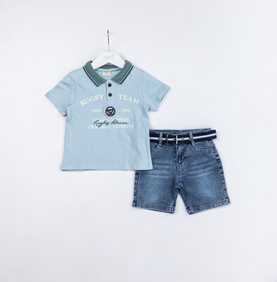 Wholesale Boys 2-Pieces T-shirt and Short Set 2-5Y Sani 1068-2389 Мятно-зеленый