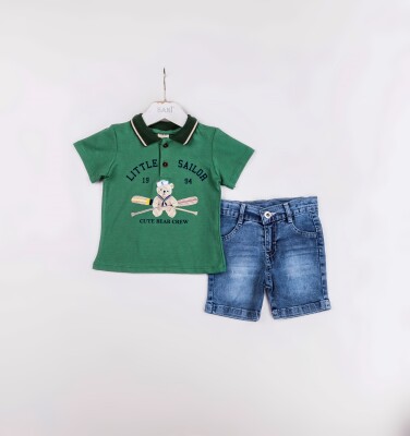 Wholesale Boys 2-Pieces T-shirt and Short Set 2-5Y Sani 1068-9930 Темно-зелёный 