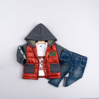 Wholesale Boys' 3-Piece Coat Sweat and Jeans Trousers Set 6-24M Bubbly 2035-2043 Bubbly 2035-2043 - Bubbly