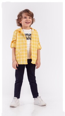 Wholesale Boys 3-Piece Hoodie Shirt T-shirt and Pants Set 1-4Y Lemon 1015-9926 - 1