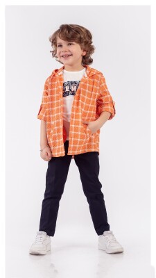 Wholesale Boys 3-Piece Hoodie Shirt T-shirt and Pants Set 1-4Y Lemon 1015-9926 - 2