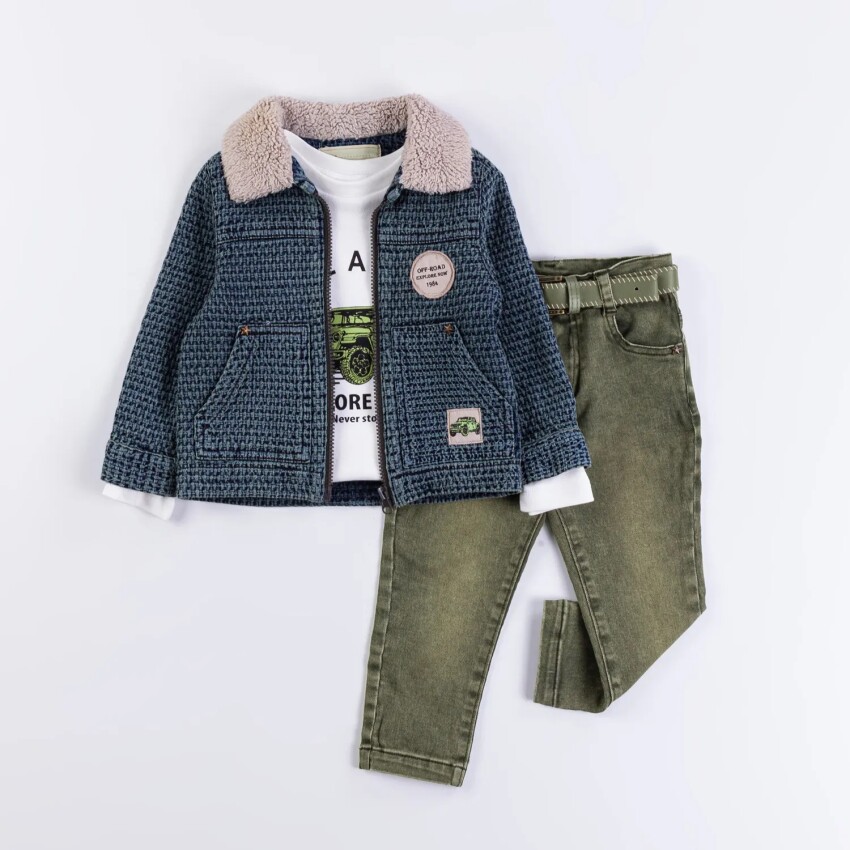 Wholesale Boys 3-Piece Jacket, Badi and Denim Pants 1-4Y Bombili 1004-6553 - 1