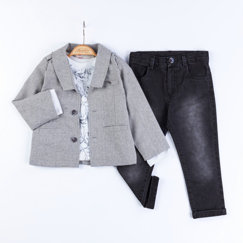 Wholesale Boys 3-Piece Jacket, Badi and Denim Pants Set 1-4Y Bombili 1004-6730 - 1