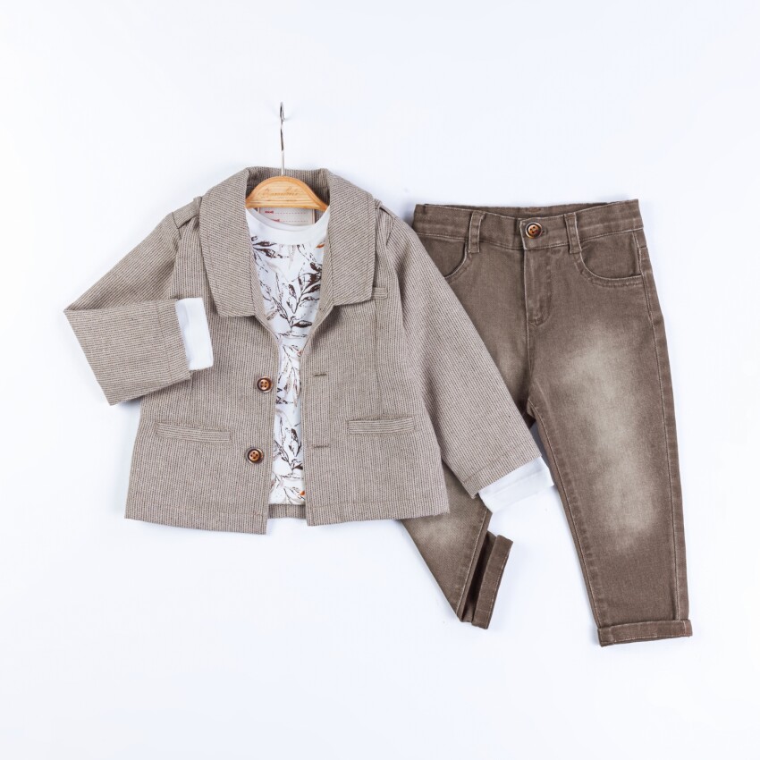 Wholesale Boys 3-Piece Jacket, Badi and Denim Pants Set 1-4Y Bombili 1004-6730 - 2