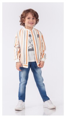 Wholesale Boys 3-Piece Jacket Denim Pants and T-shirt Set 1-4Y Lemon 1015-9904 Оранжевый 