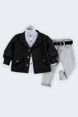 Wholesale Boys 3-Piece Jacket, Shirt and Denim Pants Set 2-5Y Gold Class 1010-2205 Чёрный 