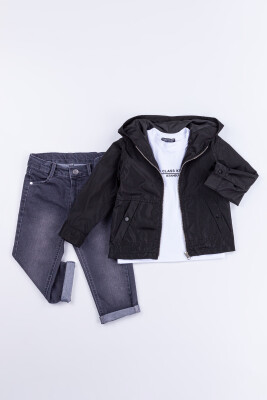 Wholesale Boys 3-Piece Raincoat, Bodysuit and Denim Pants Set 6-24M Gold Class 1010-1501 Чёрный 