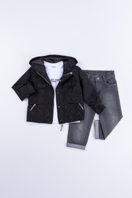 Wholesale Boys 3-Piece Raincoat, Bodysuit and Denim Pants Set 6-9Y Gold Class 1010-3500 Чёрный 