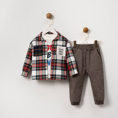 Wholesale Boys' 3-Piece Shirt Body and Pants Set 2-5Y Cumino 1014-CMN3582 - 1