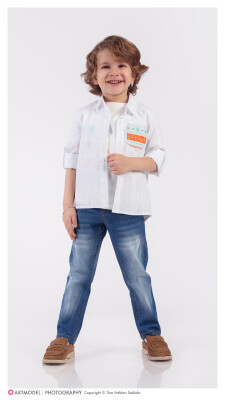 Wholesale Boys 3-Piece Shirt Denim Pants And T-Shirt Set 1-4Y Lemon 1015-9900 Экрю