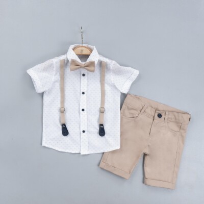 Wholesale Boys 3-Piece Shirt Set with Shorts and Bowtie 2-5Y Gold Class 1010-2325 Бежевый 
