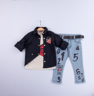 Wholesale Boys 3-Piece Shirt, T-Shirt and Denim Pants Set 2-5Y Gold Class 1010-2224 - 2