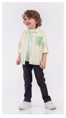 Wholesale Boys 3-Piece Shirt T-Shirt and Pants Set 1-4Y Lemon 1015-9896 - Lemon